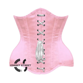 Baby Pink Satin Burlesque Gothic Front Lace Waist Training Underbust Corset